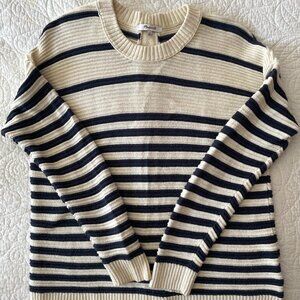Madewell Greensboro Button Back Sweater Cream Navy Blue Striped Size S